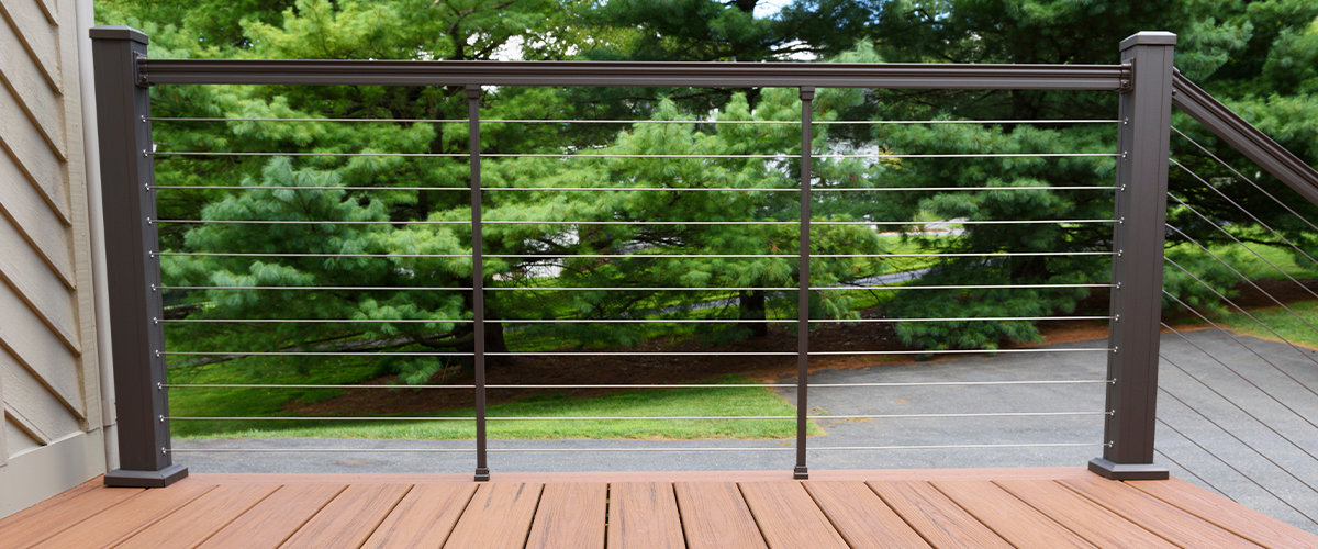 Cable railing on backyard deck